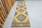 El yapımı vintage yolluk 86x406 cm i̇kat desenli yün - detay görünümü