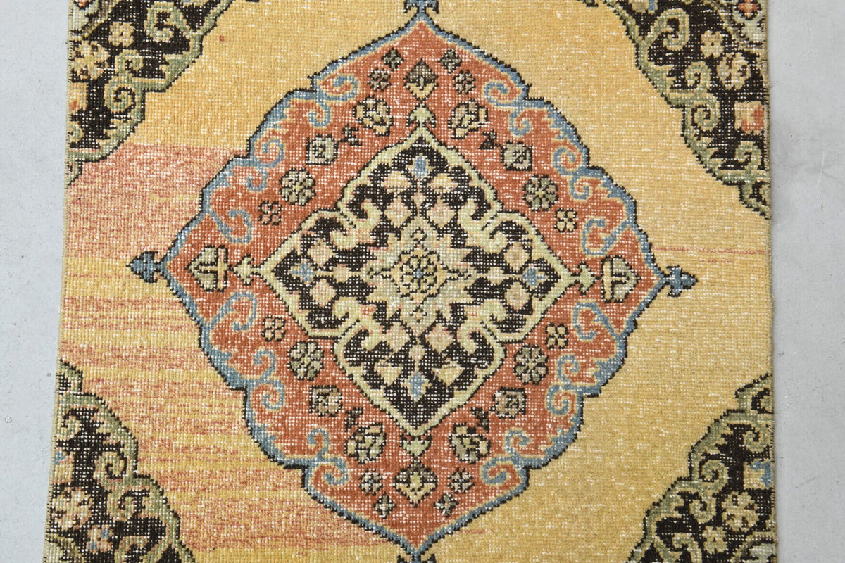 El yapımı vintage yolluk 86x406 cm i̇kat desenli yün - desen detayı