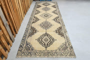 El yapımı vintage yolluk 137x386 cm oryantal desenli yün - detay görünümü