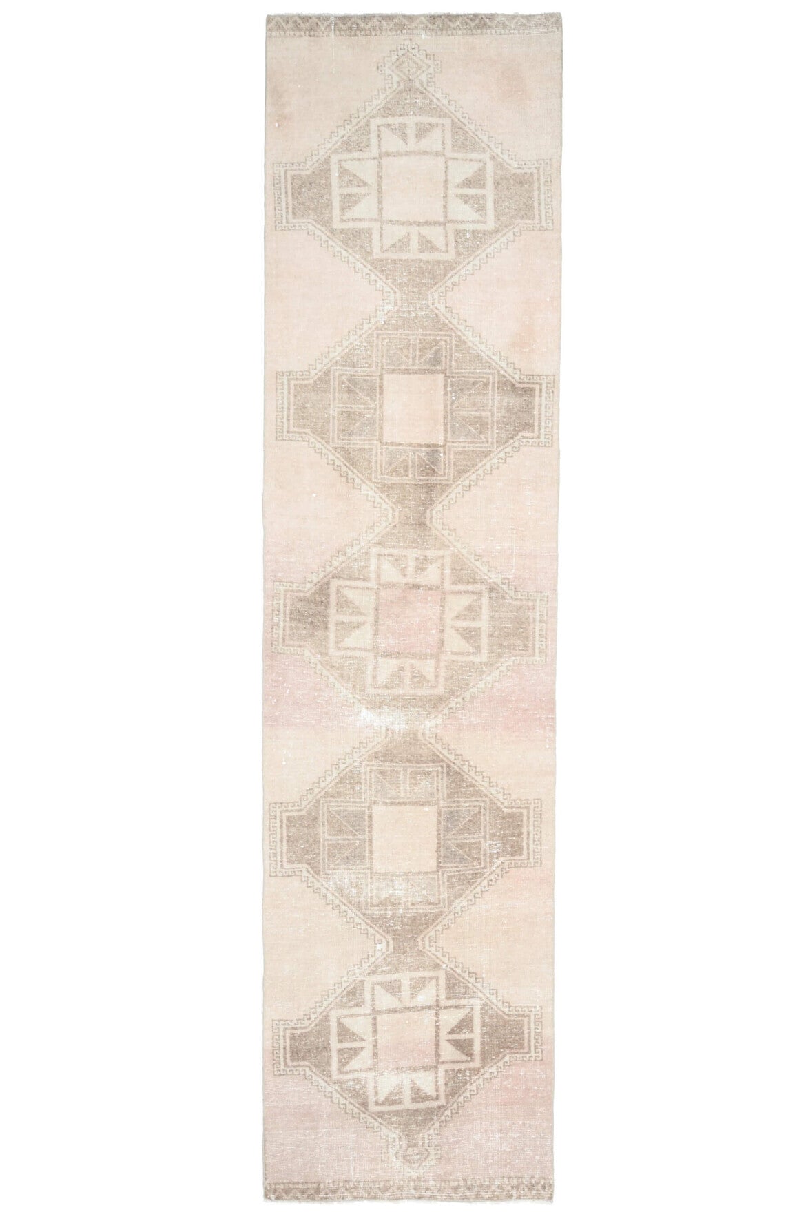 El yapımı vintage yolluk 94x371 cm geometrik desenli yün - detay görünümü