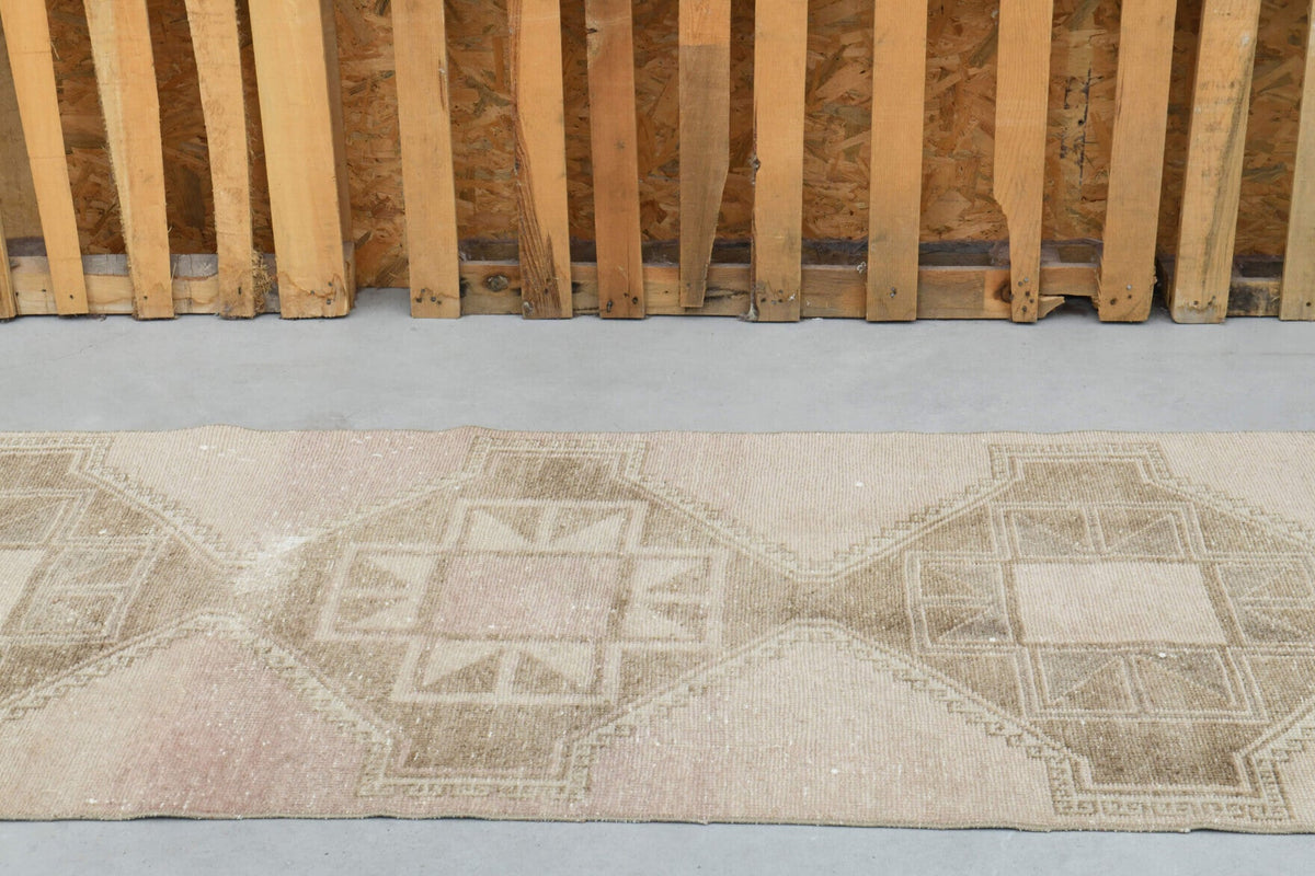 El yapımı vintage yolluk 94x371 cm geometrik desenli yün - mekan görünümü