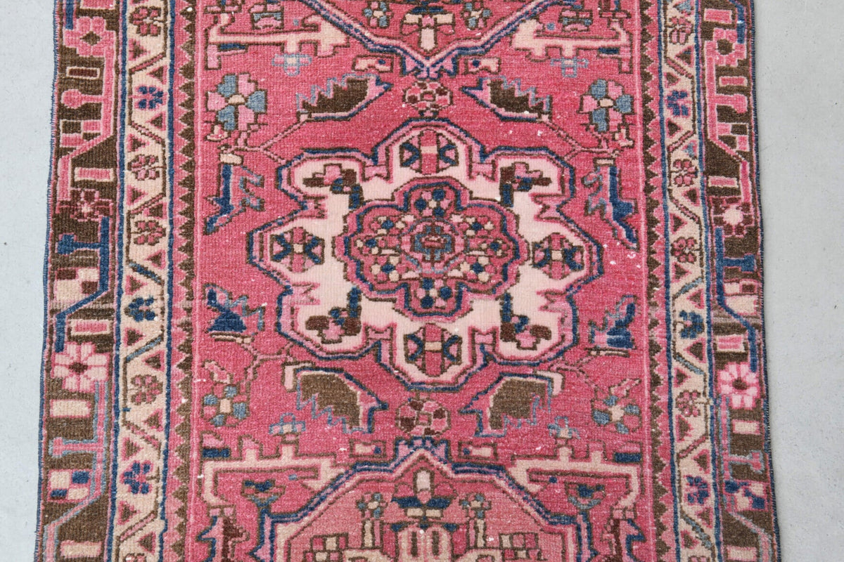 El yapımı vintage yolluk 94x320 cm tribal desenli yün - desen detayı