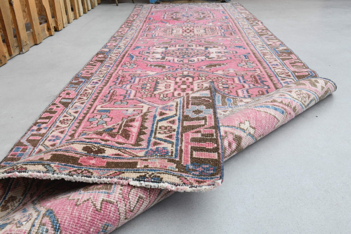 El yapımı vintage yolluk 94x320 cm tribal desenli yün - üstten görünüm