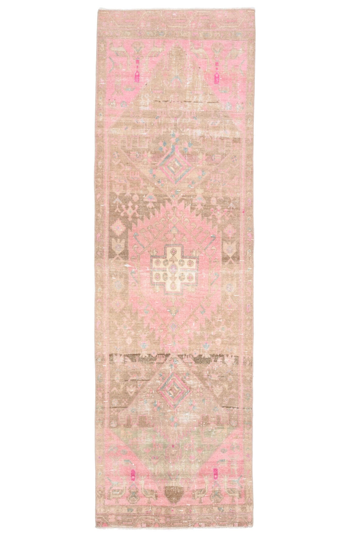 El yapımı vintage yolluk 94x307 cm soyut desenli yün - açık alan görünümü