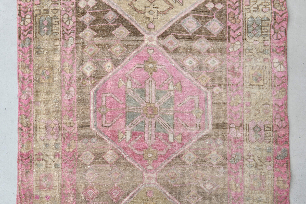 El yapımı vintage yolluk 102x335 cm geometrik desenli yün - desen detayı