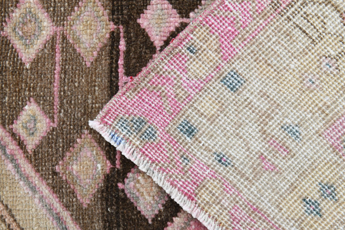 El yapımı vintage yolluk 102x335 cm geometrik desenli yün - üstten görünüm