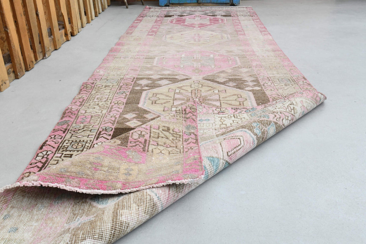 El yapımı vintage yolluk 102x335 cm geometrik desenli yün - açık alan görünümü
