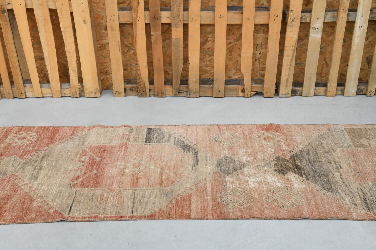 El yapımı vintage yolluk 91x340 cm tribal desenli yün - kenar ve saçak detayı