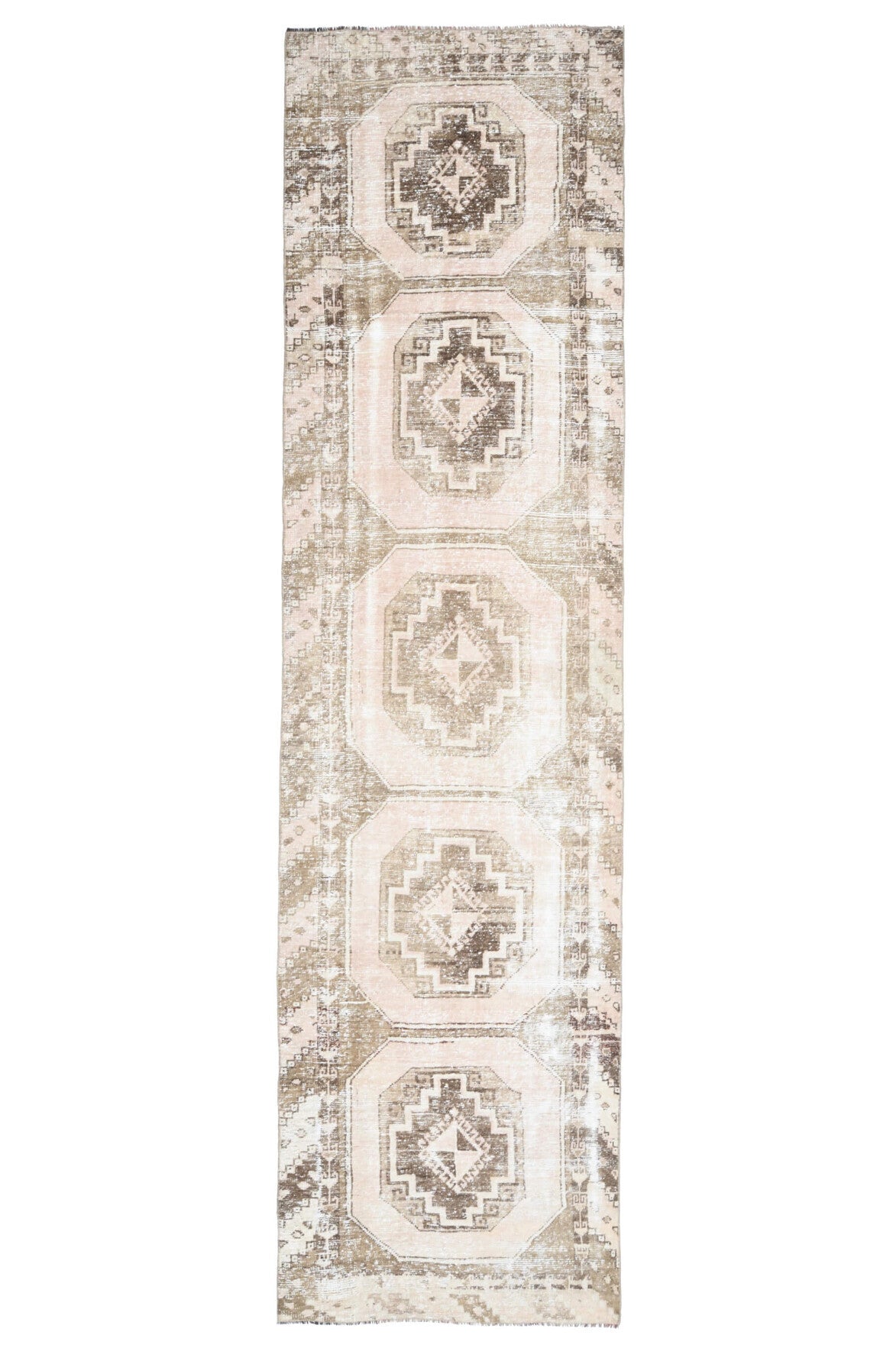 El yapımı vintage yolluk 97x371 cm geometrik desenli yün - farklı açıdan görünüm