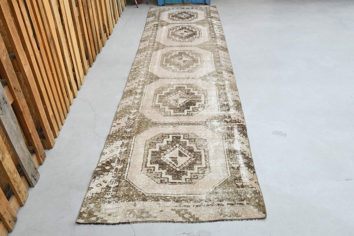 El yapımı vintage yolluk 97x371 cm geometrik desenli yün - detay görünümü