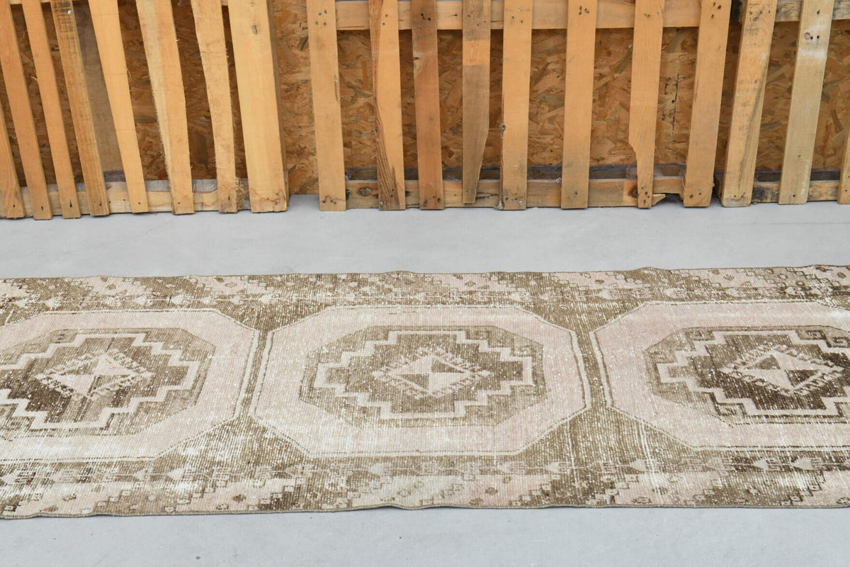 El yapımı vintage yolluk 97x371 cm geometrik desenli yün - desen detayı