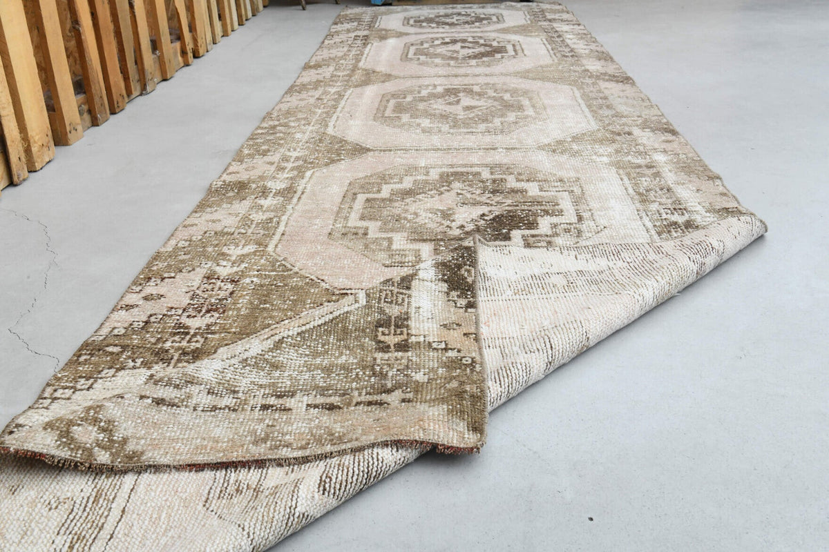 El yapımı vintage yolluk 97x371 cm geometrik desenli yün - açık alan görünümü