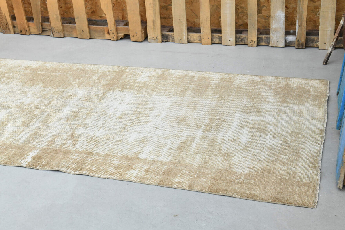 El yapımı vintage yolluk 102x310 cm düz desenli yün - kenar ve saçak detayı