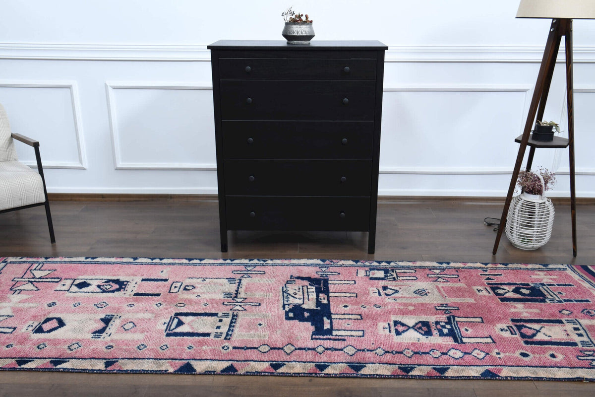 El yapımı vintage yolluk 102x333 cm geleneksel desenli yün - mekan görünümü