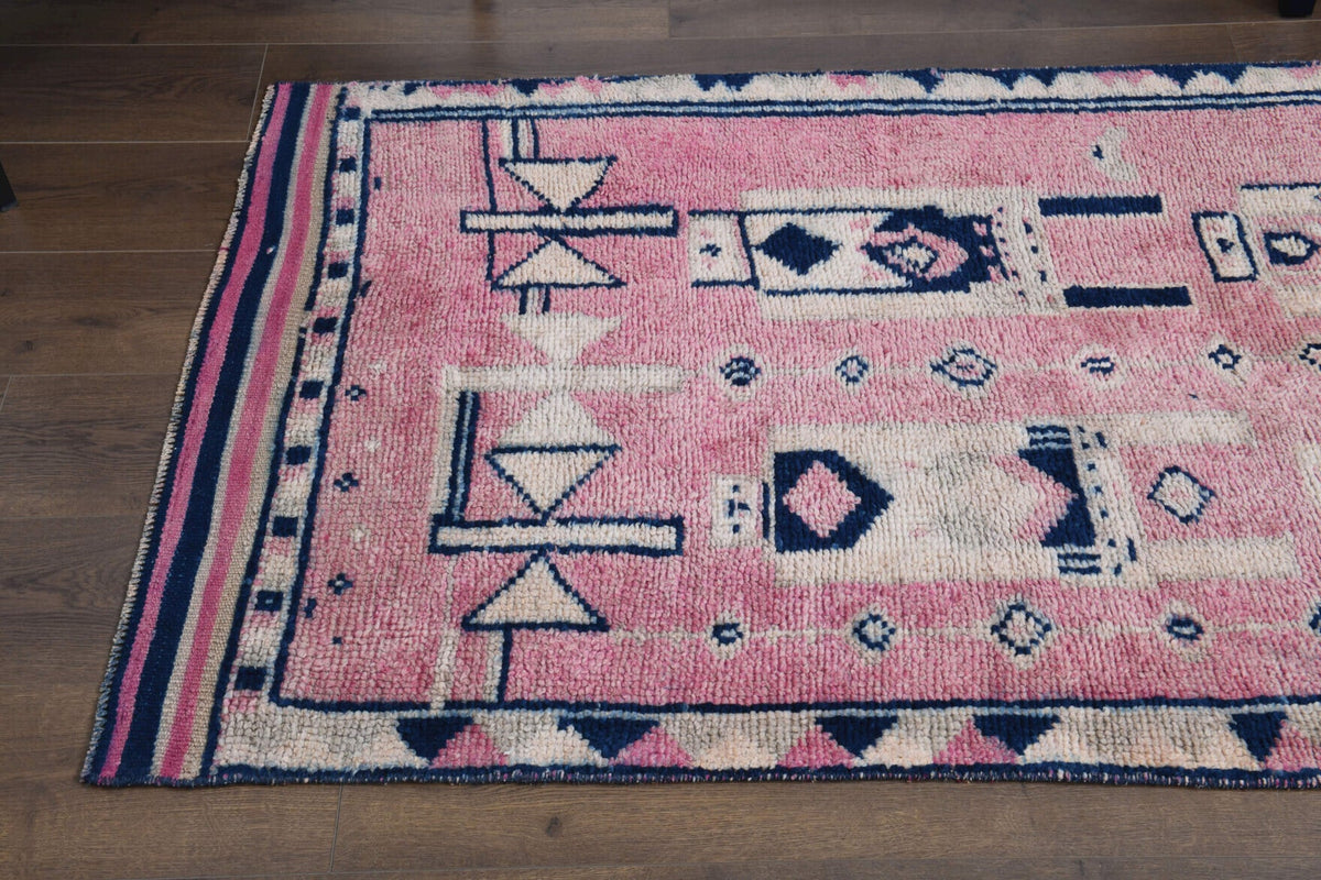 El yapımı vintage yolluk 102x333 cm geleneksel desenli yün - üstten görünüm