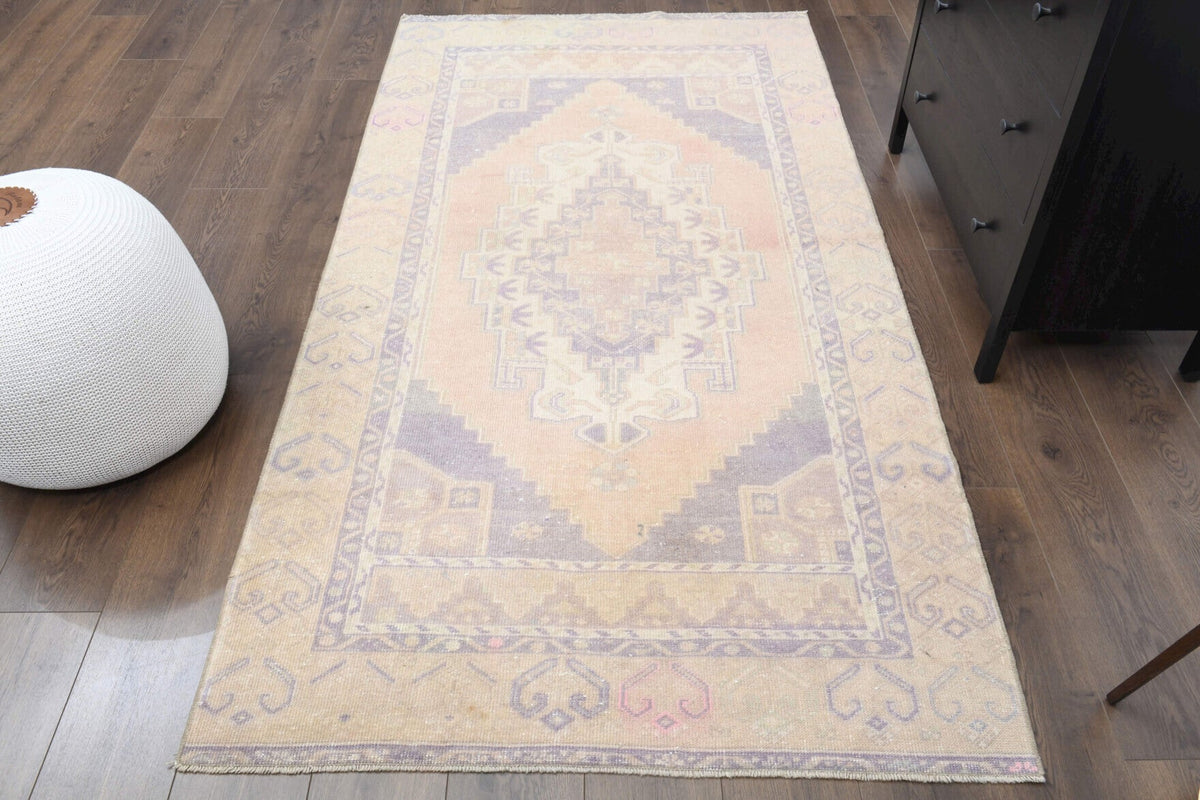 El yapımı vintage halı 122x241 cm oryantal desenli yün - detay görünümü