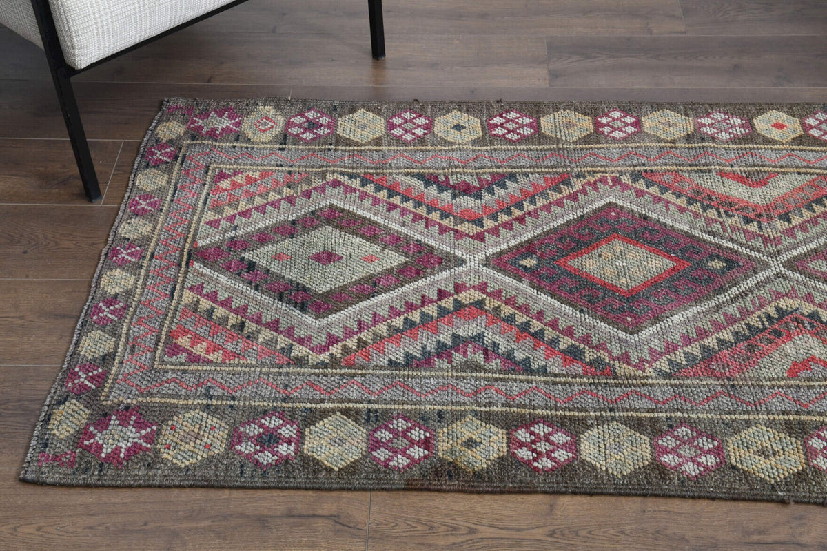 El yapımı vintage yolluk 94x422 cm i̇kat desenli yün - desen detayı