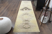 El yapımı vintage yolluk 91x351 cm soyut desenli yün - detay görünümü