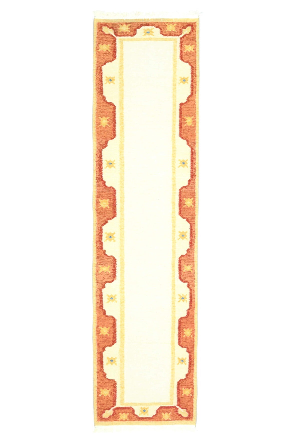 El yapımı vintage yolluk 74x290 cm tribal bordürlü desenli yün - ışık altında renk detayı