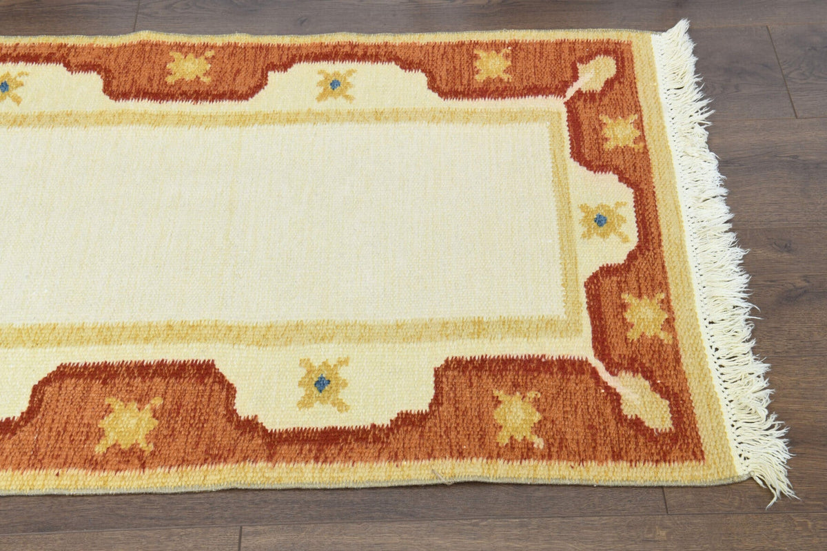 El yapımı vintage yolluk 74x290 cm tribal bordürlü desenli yün - desen detayı