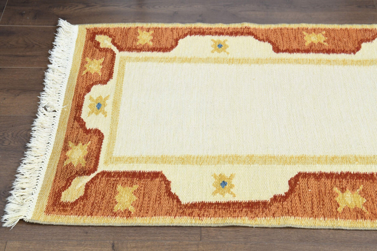El yapımı vintage yolluk 74x290 cm tribal bordürlü desenli yün - mekan görünümü