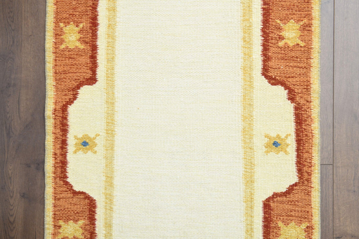 El yapımı vintage yolluk 74x290 cm tribal bordürlü desenli yün - üstten görünüm