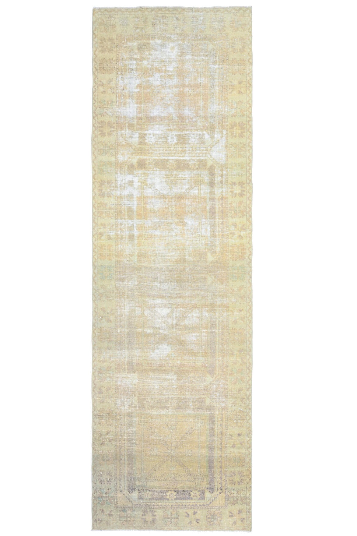El yapımı vintage yolluk 109x361 cm soyut desenli yün - açık alan görünümü