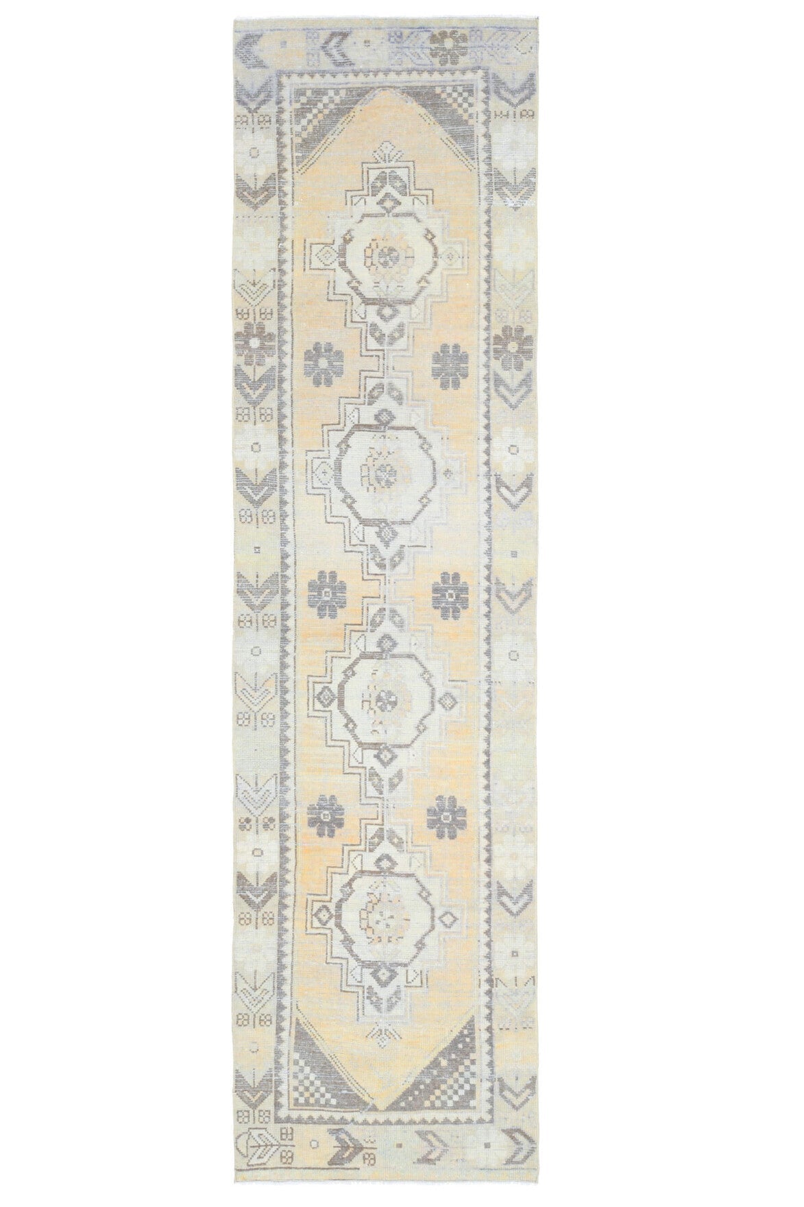 El yapımı vintage yolluk 81x318 cm oryantal desenli yün - üstten görünüm