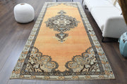 El yapımı vintage yolluk 157x366 cm madalyonlu desenli yün - detay görünümü