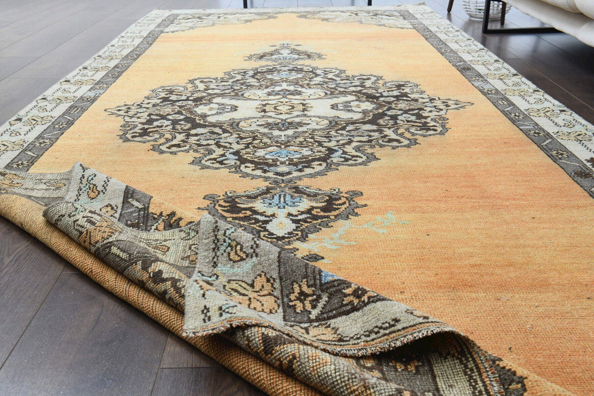 El yapımı vintage yolluk 157x366 cm madalyonlu desenli yün - kenar ve saçak detayı