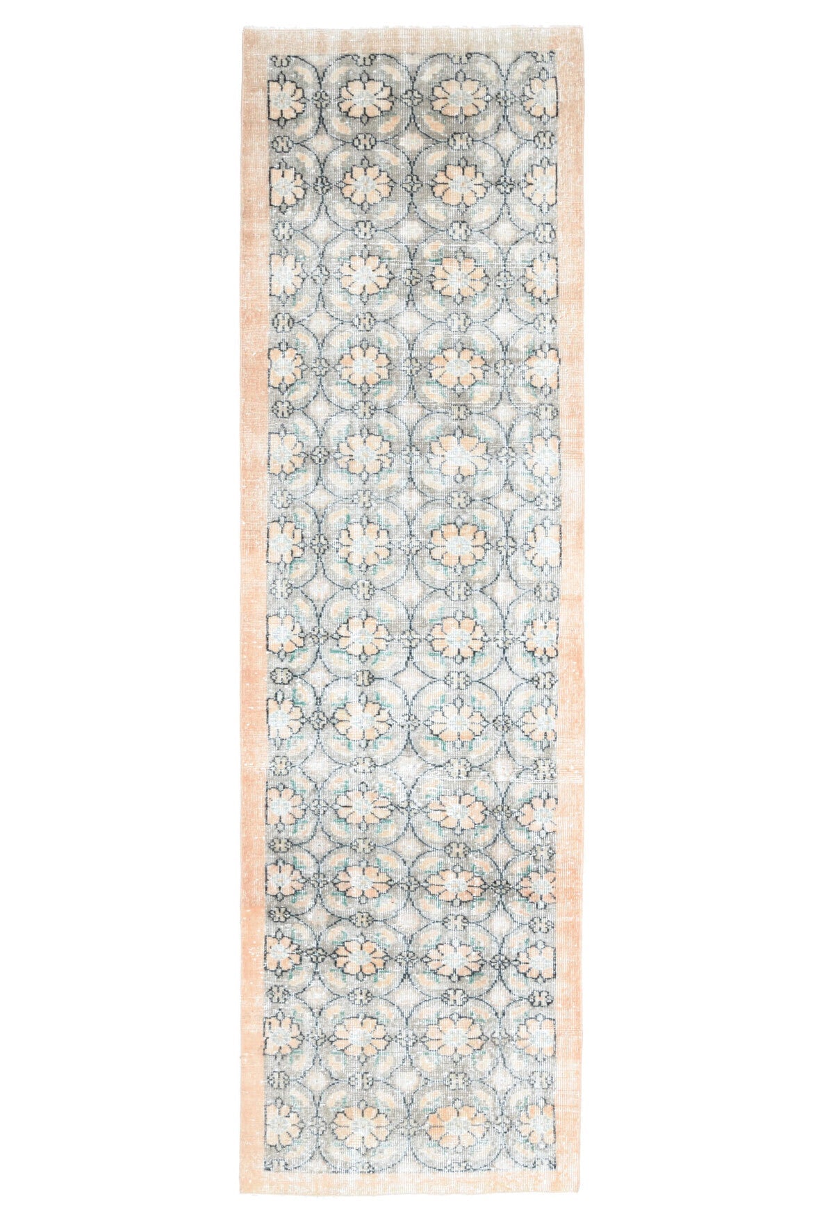 El yapımı vintage yolluk 94x330 cm i̇kat desenli yün - farklı açıdan görünüm