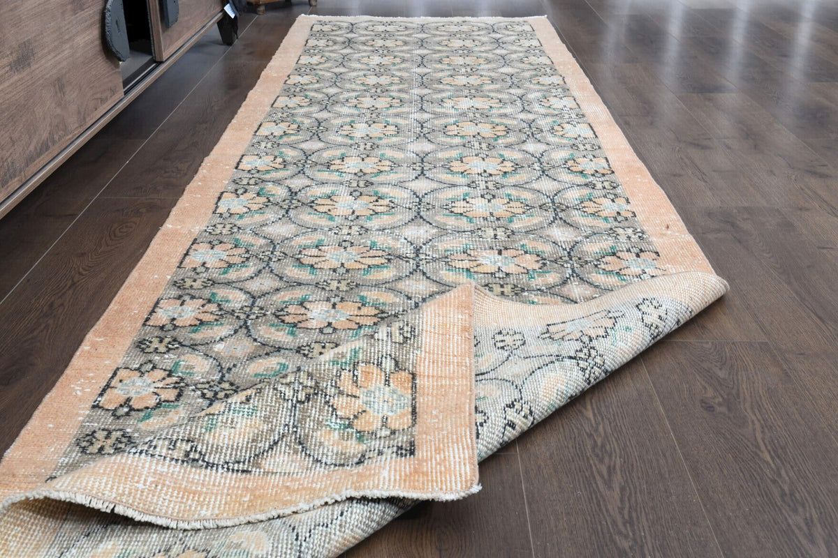 El yapımı vintage yolluk 94x330 cm i̇kat desenli yün - kenar ve saçak detayı