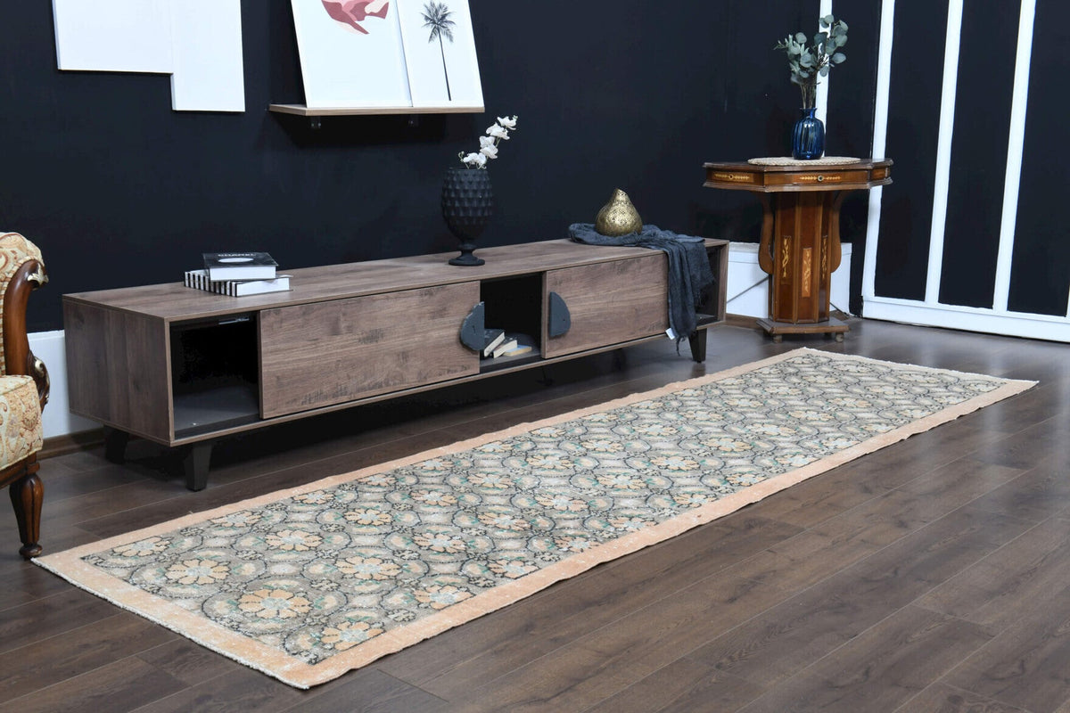 El yapımı vintage yolluk 94x330 cm i̇kat desenli yün - desen detayı