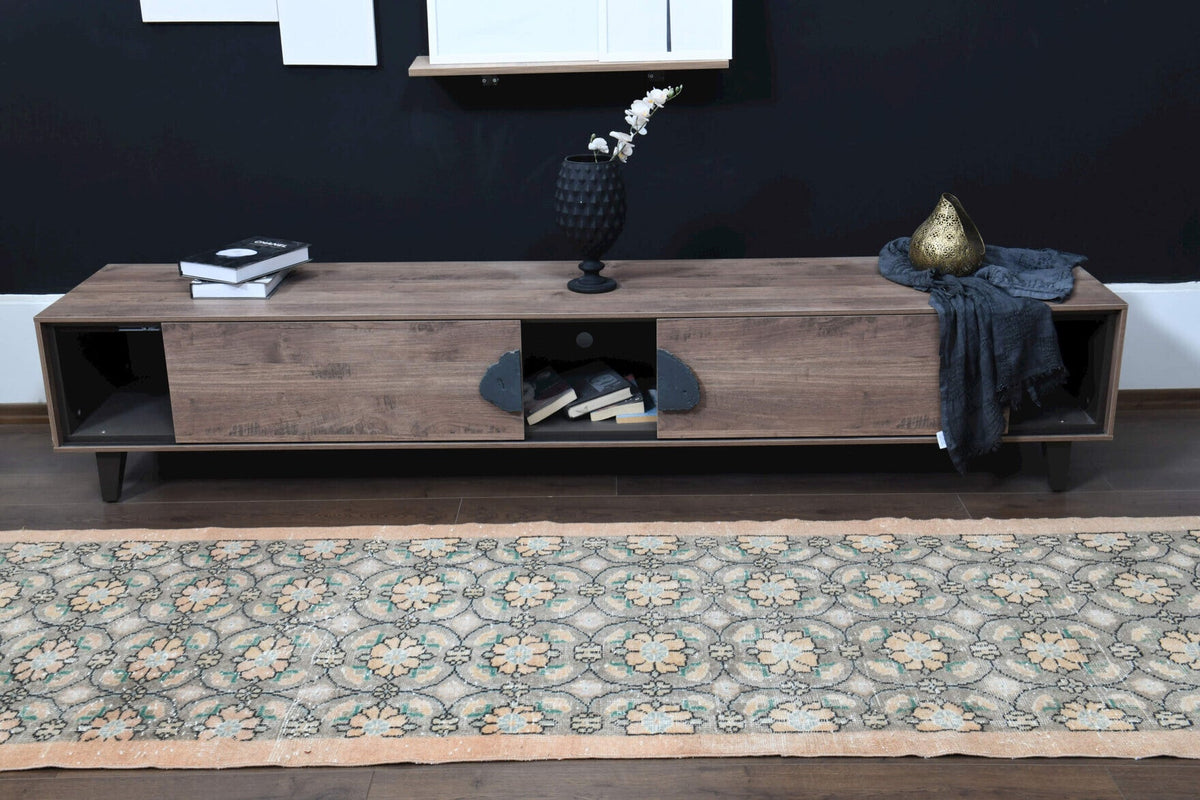 El yapımı vintage yolluk 94x330 cm i̇kat desenli yün - mekan görünümü