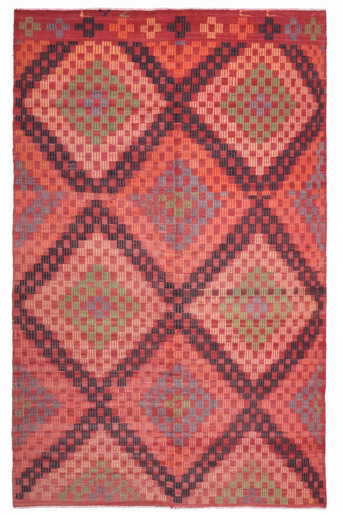 El yapımı vintage halı 188x307 cm oryantal desenli yün - detay görünümü