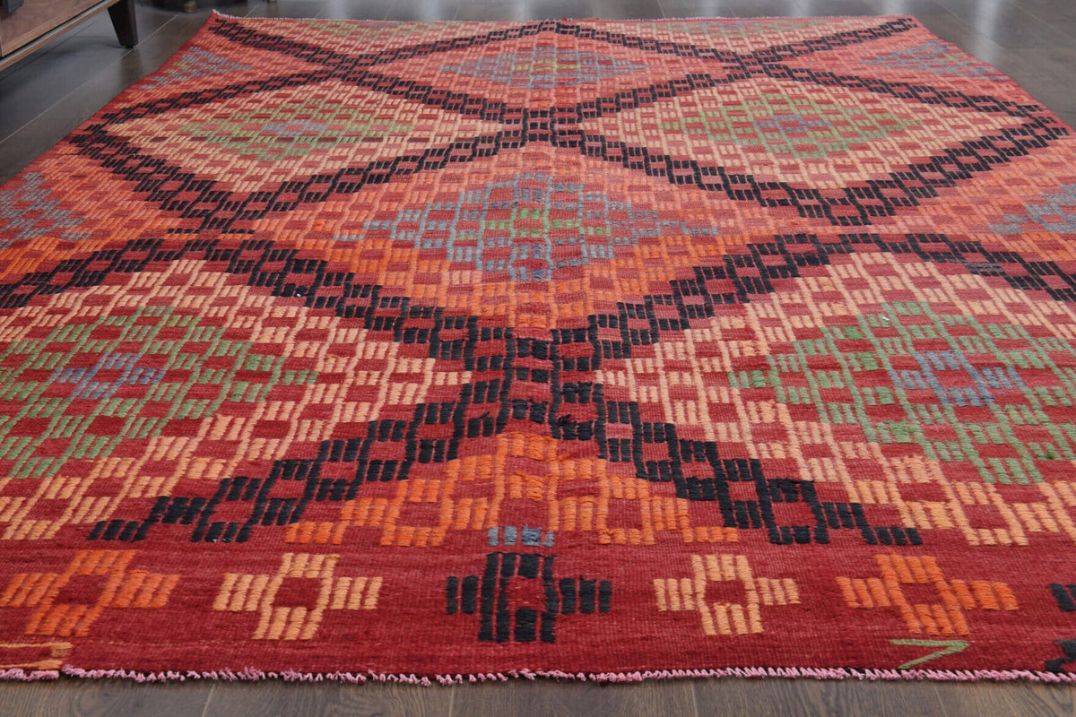 El yapımı vintage halı 188x307 cm oryantal desenli yün - yakın çekim doku detayı