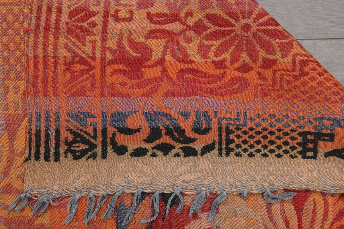 El yapımı vintage halı 180x315 cm oryantal desenli yün - kenar ve saçak detayı
