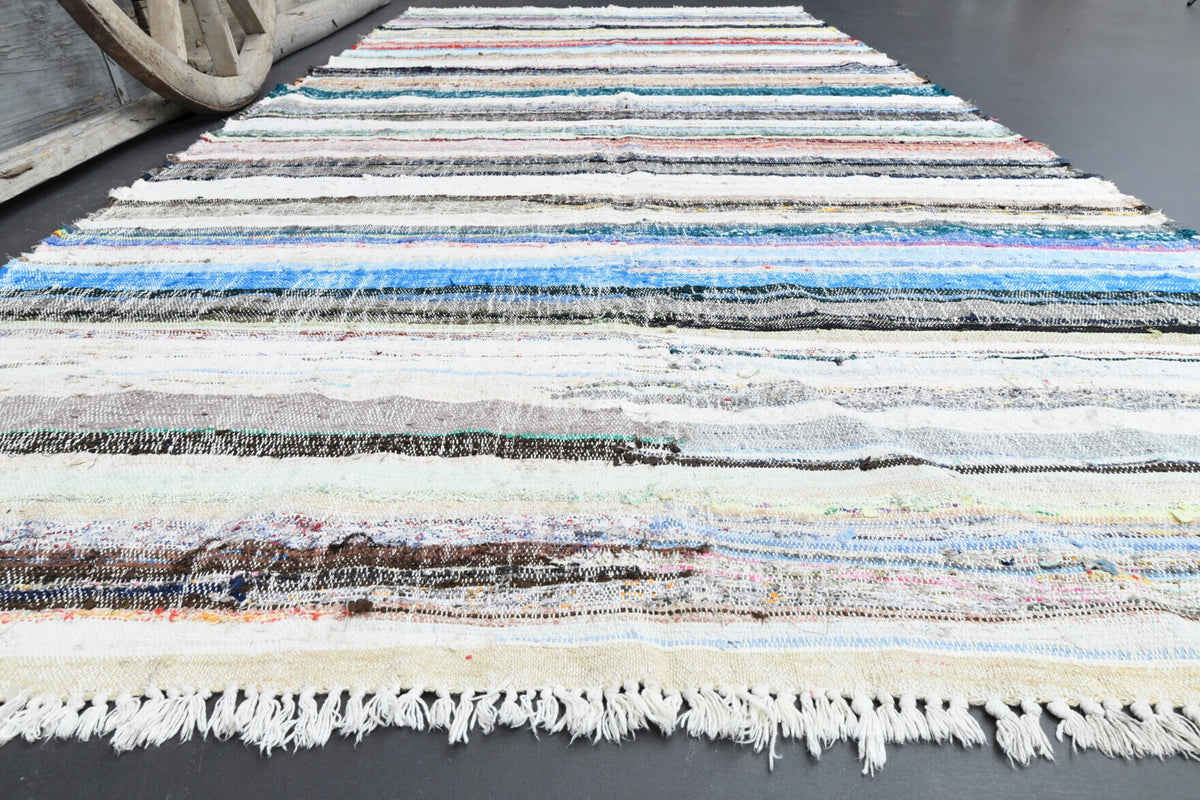 El yapımı vintage halı 173x381 cm oryantal desenli yün - yakın çekim doku detayı