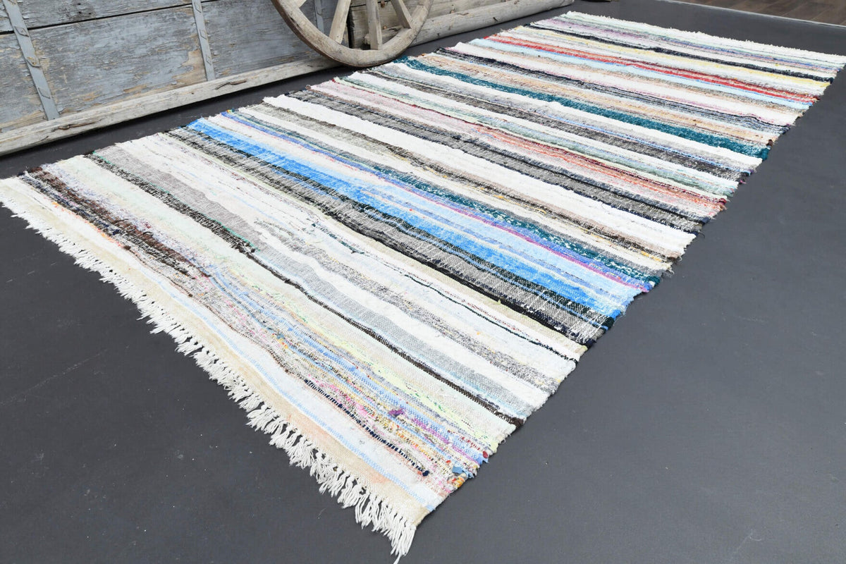 El yapımı vintage halı 173x381 cm oryantal desenli yün - kenar ve saçak detayı