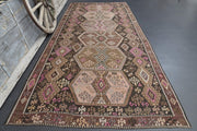El yapımı vintage yolluk 188x414 cm tribal desenli yün - detay görünümü