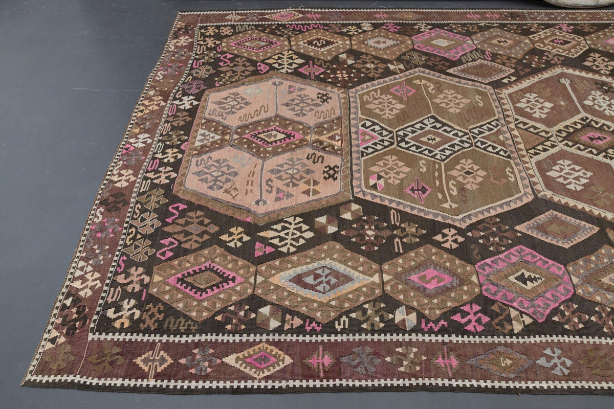 El yapımı vintage yolluk 188x414 cm tribal desenli yün - desen detayı