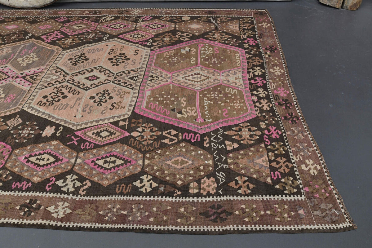 El yapımı vintage yolluk 188x414 cm tribal desenli yün - üstten görünüm