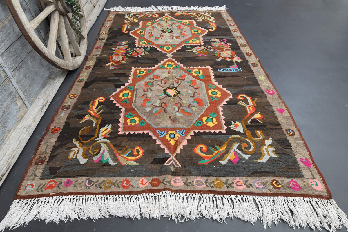El yapımı vintage halı 185x310 cm oryantal desenli yün - detay görünümü