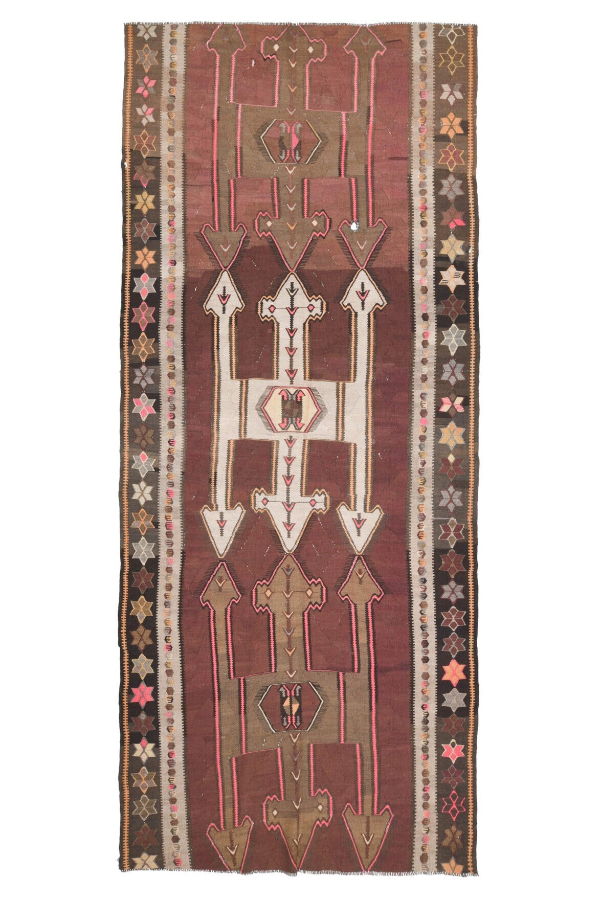 El yapımı vintage yolluk 168x396 cm oryantal desenli yün