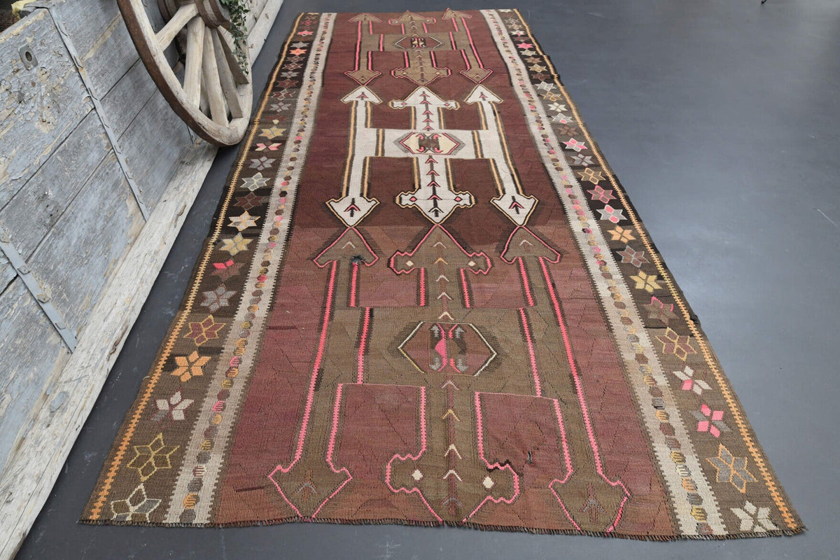 El yapımı vintage yolluk 168x396 cm oryantal desenli yün - detay görünümü