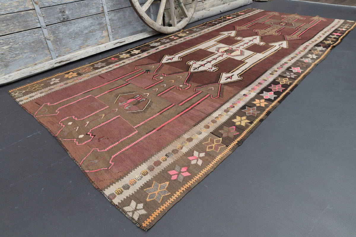 El yapımı vintage yolluk 168x396 cm oryantal desenli yün - kenar ve saçak detayı