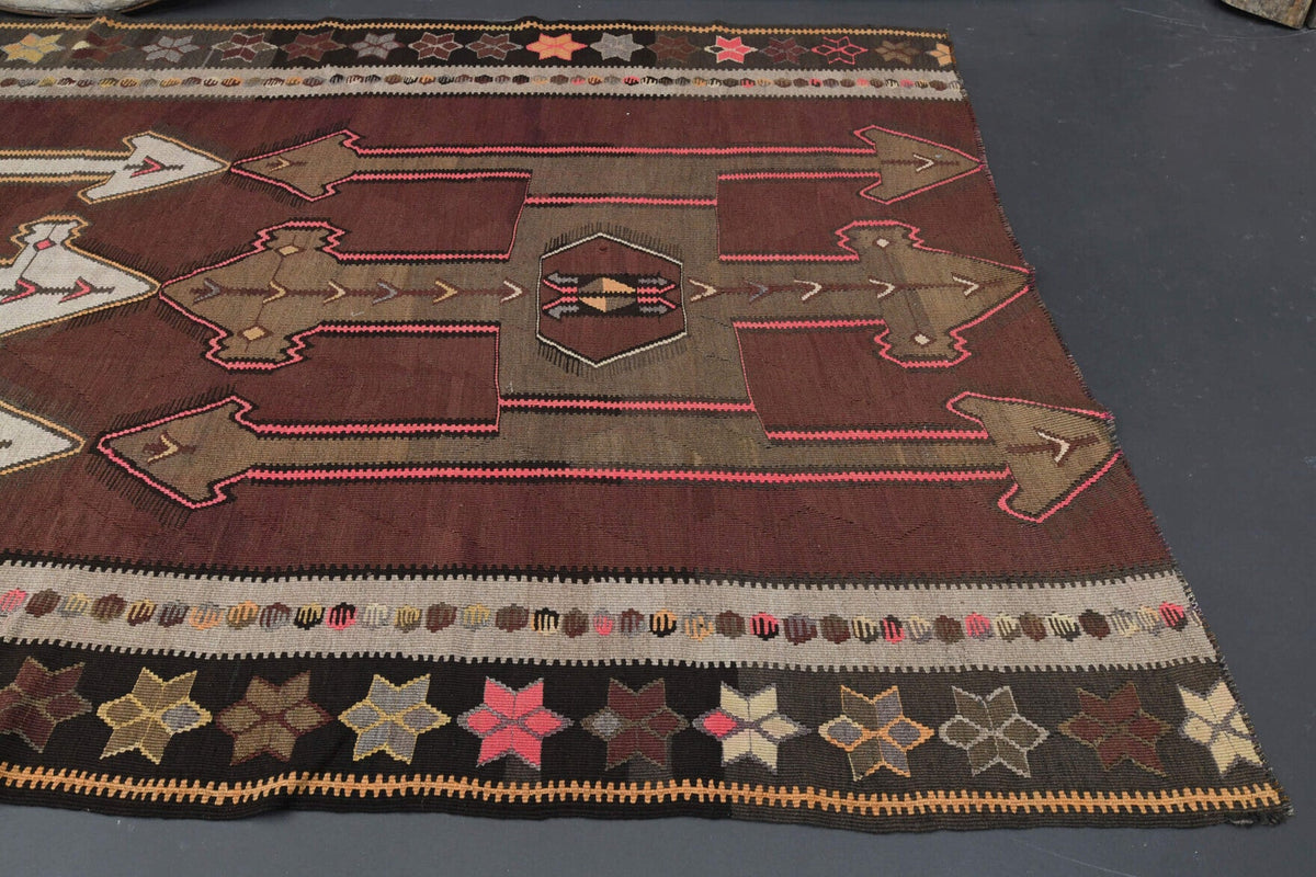El yapımı vintage yolluk 168x396 cm oryantal desenli yün - üstten görünüm