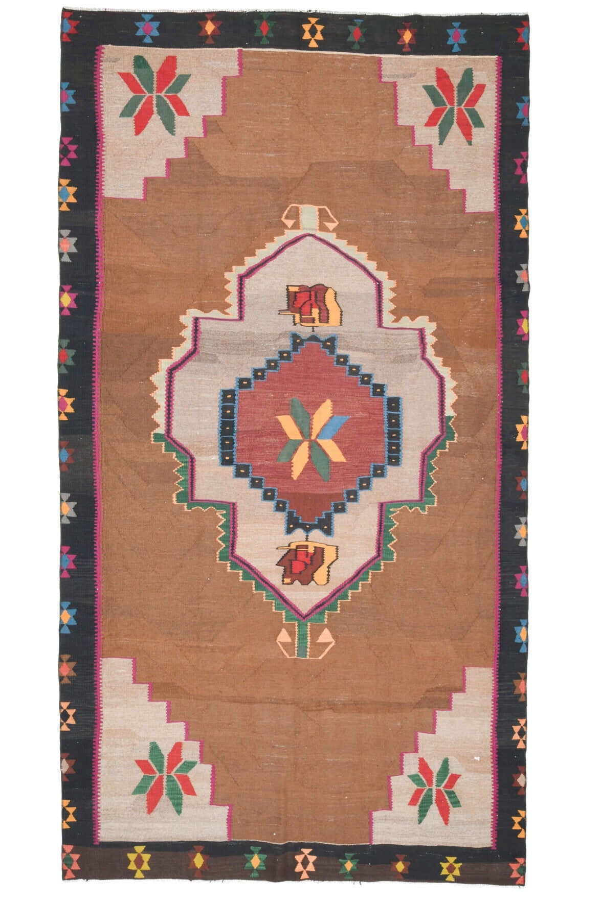 El yapımı vintage halı 180x345 cm oryantal desenli yün