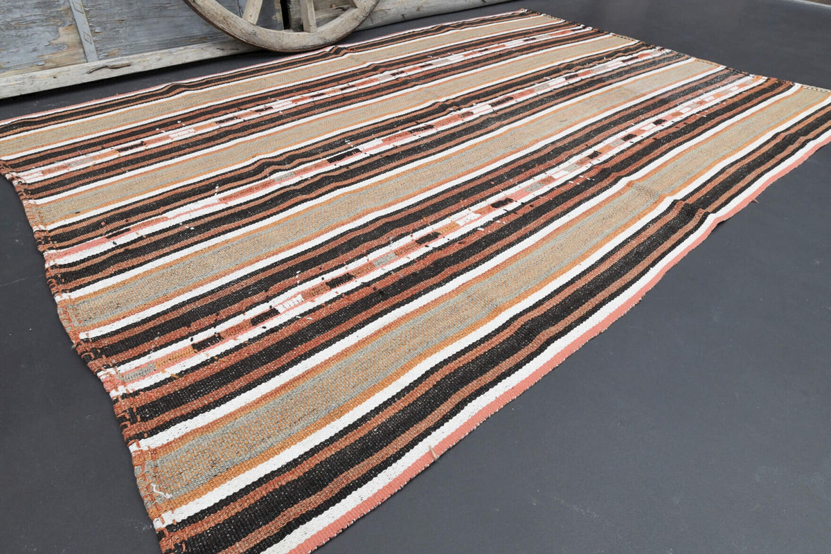 El yapımı vintage halı 178x277 cm oryantal desenli yün - kenar ve saçak detayı