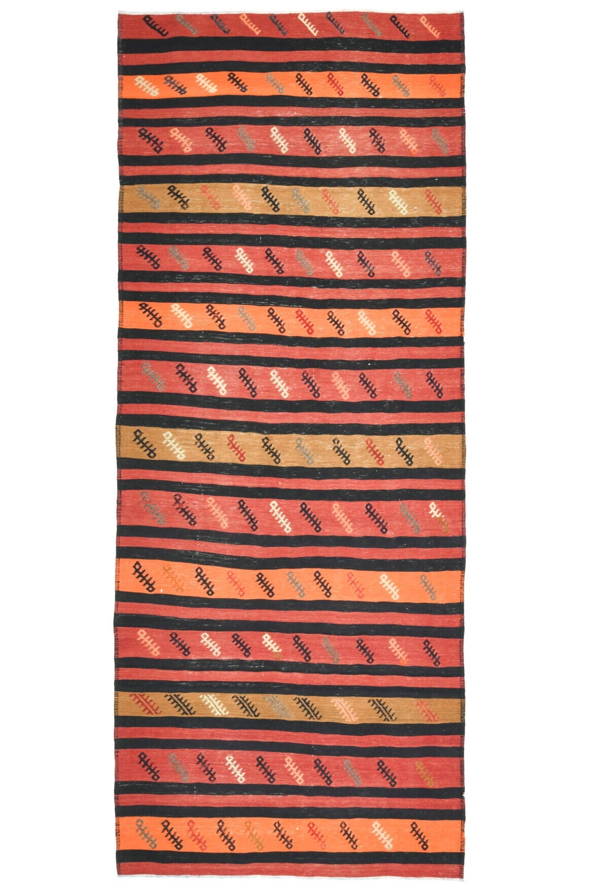 El yapımı vintage yolluk 132x333 cm oryantal desenli yün